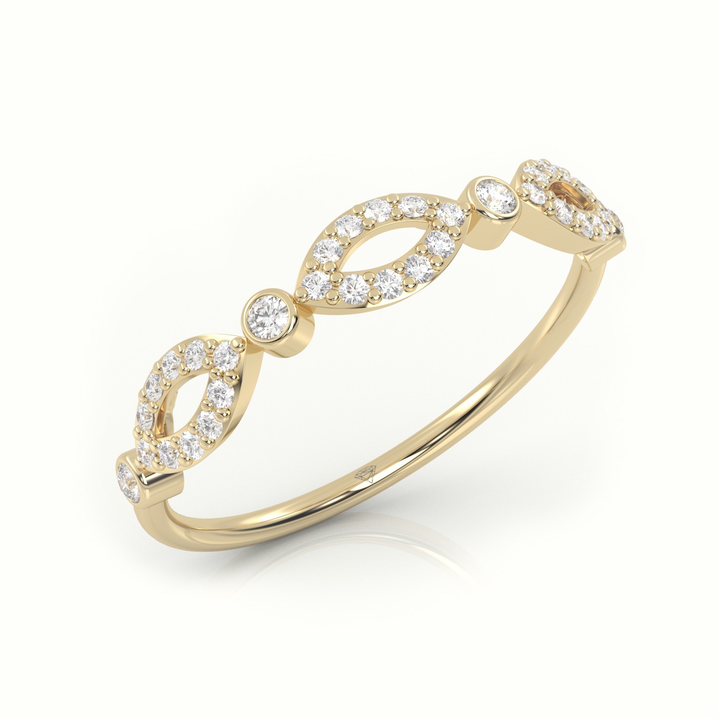 18k yellow gold  round cut diamond infinity bezel set designer ring Photos & images
