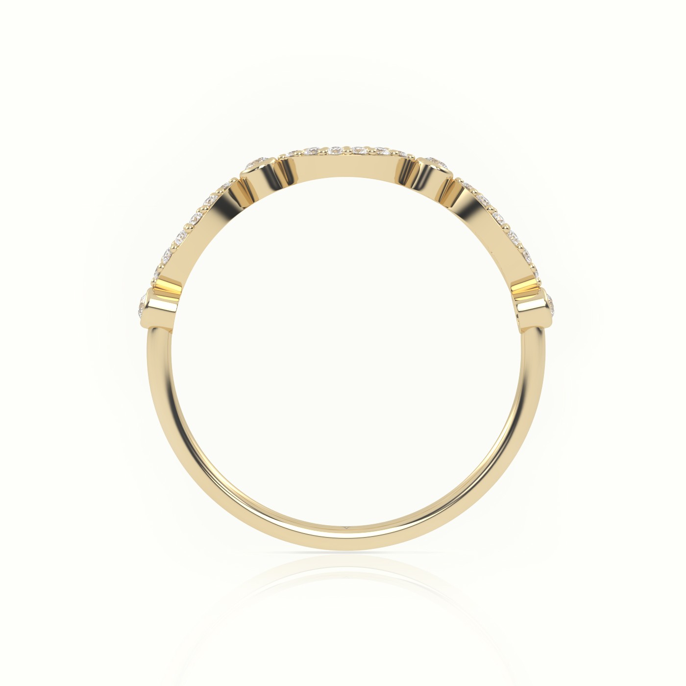 18k yellow gold  round cut diamond infinity bezel set designer ring Photos & images