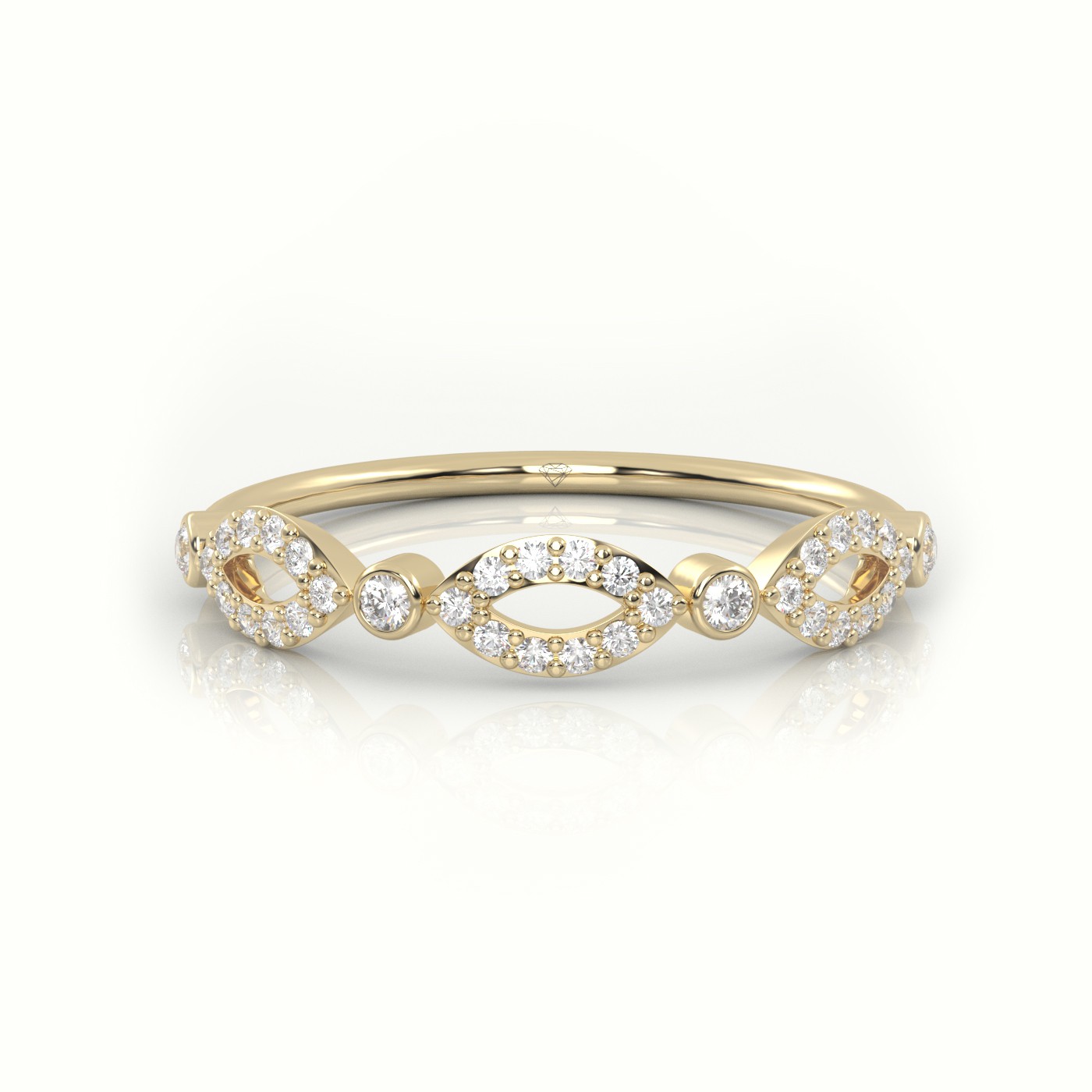 18k yellow gold  round cut diamond infinity bezel set designer ring