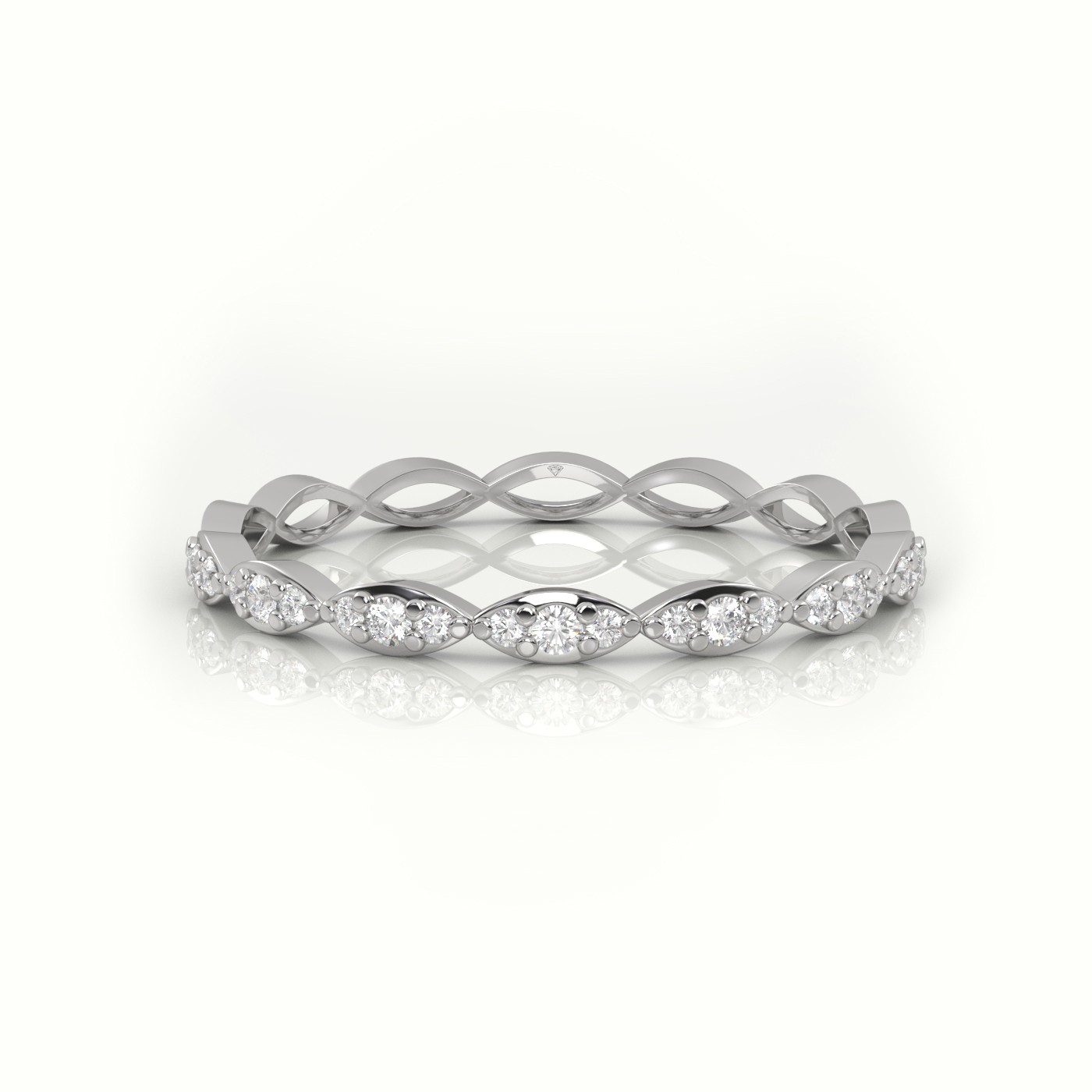 18k white gold  round cut diamond infinity style designer ring