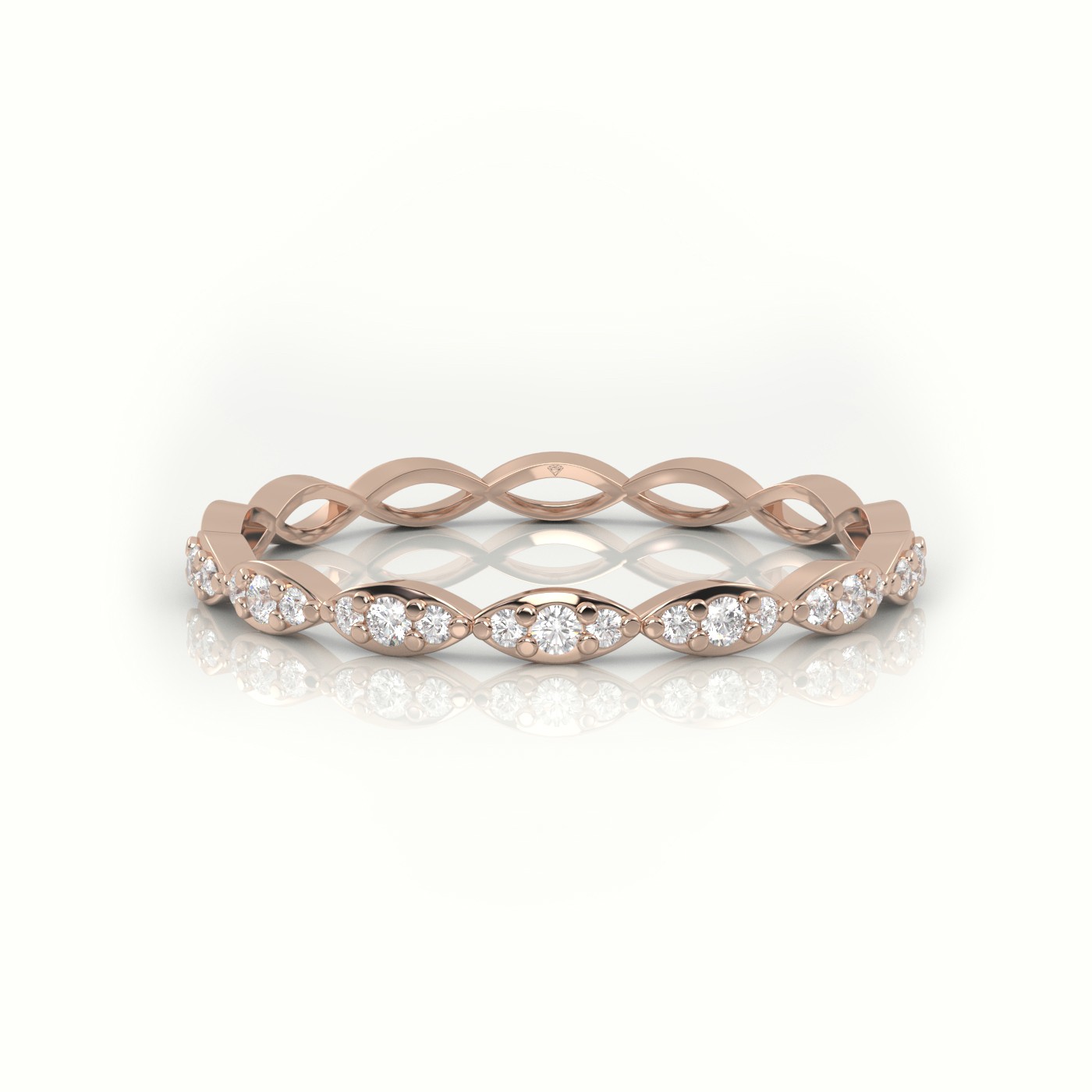 18k rose gold  round cut diamond infinity style designer ring