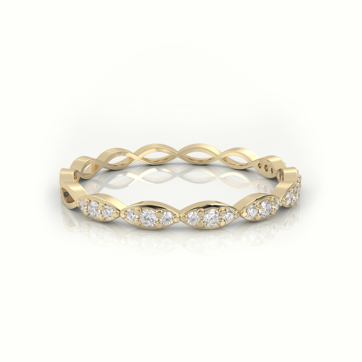 18k yellow gold  round cut diamond infinity style designer ring Photos & images