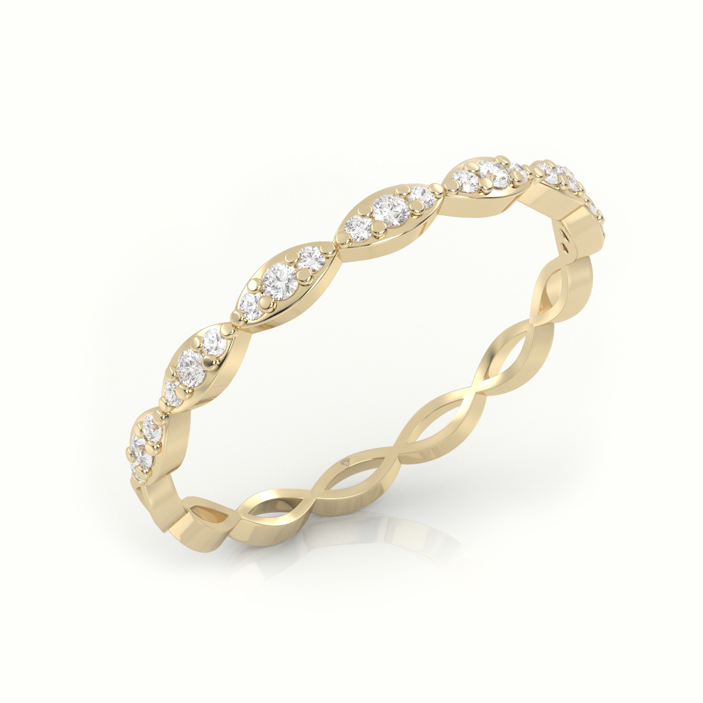 18k yellow gold  round cut diamond infinity style designer ring Photos & images