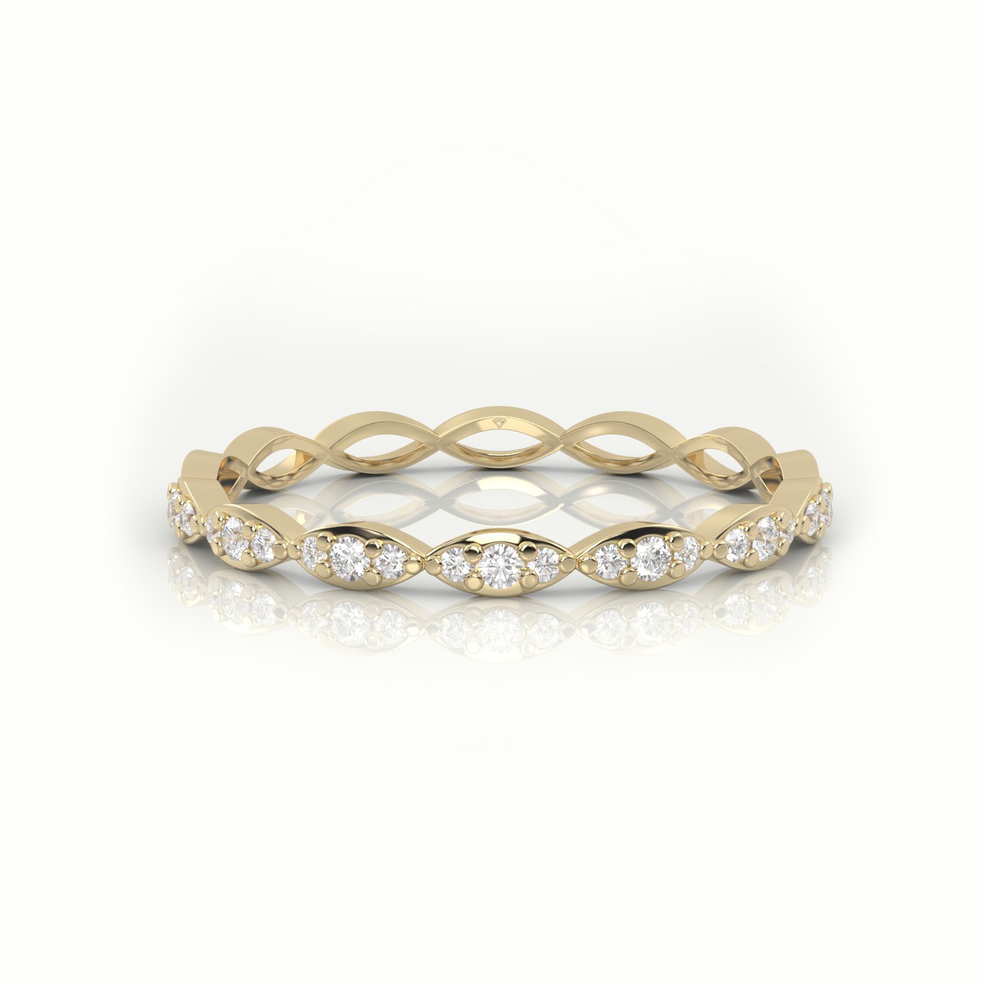 18k yellow gold  round cut diamond infinity style designer ring