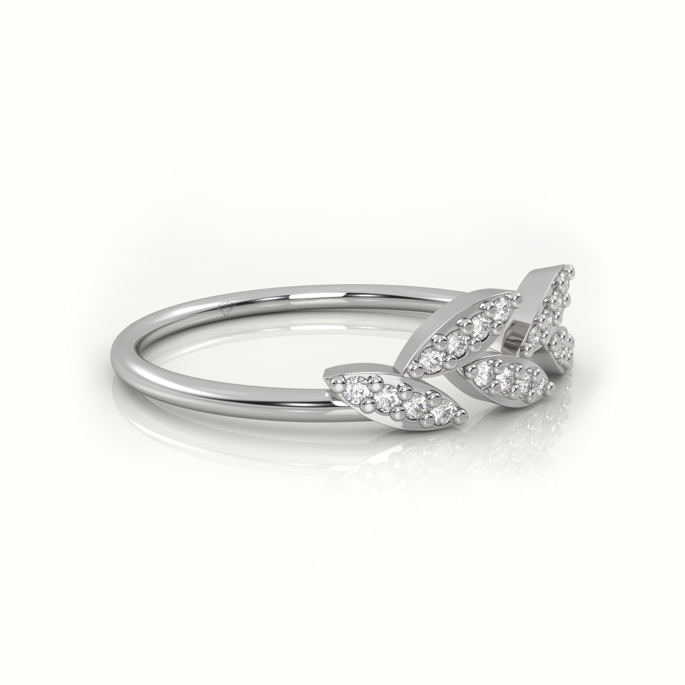 18k white gold  round cut diamond leaf style designer ring Photos & images