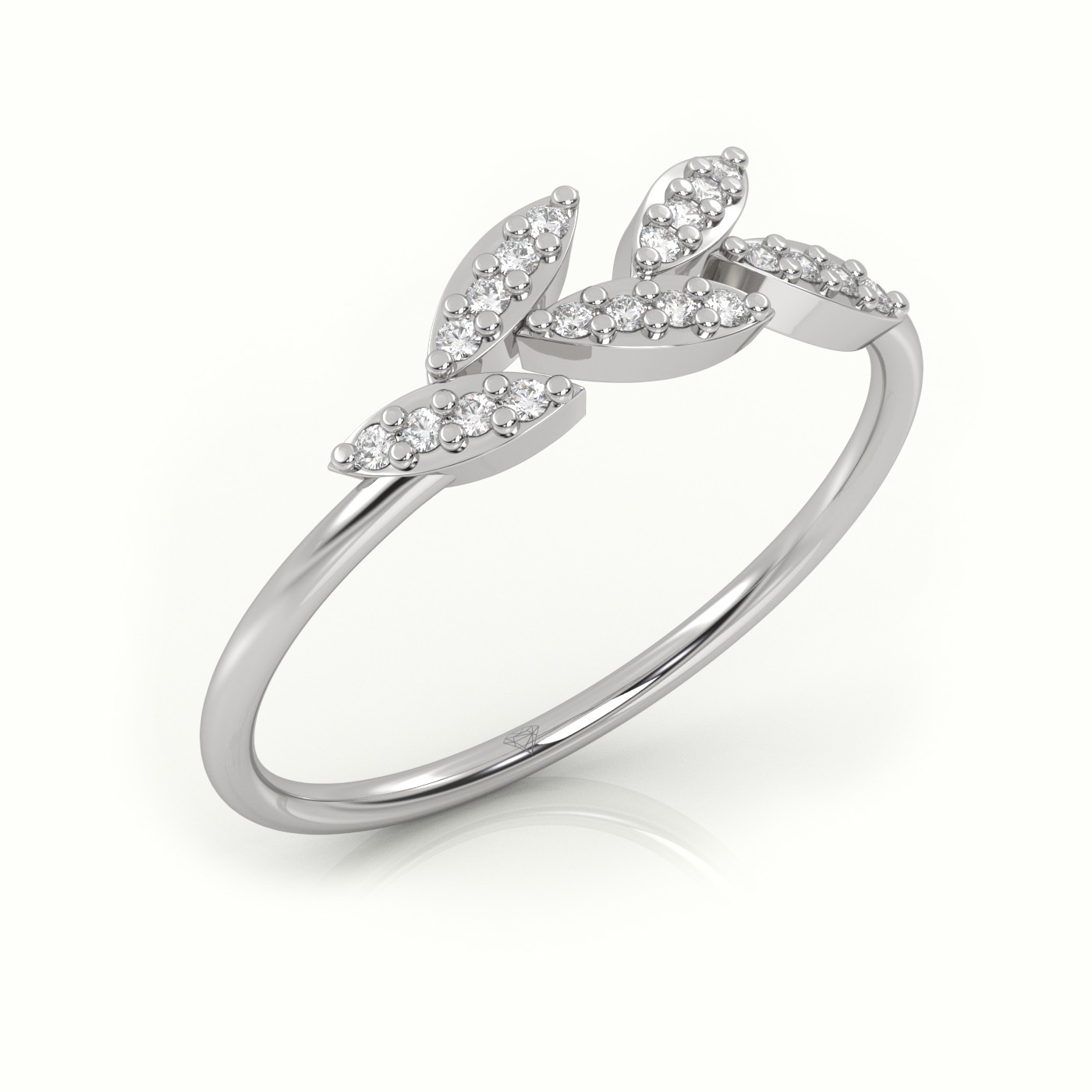 18k white gold  round cut diamond leaf style designer ring Photos & images