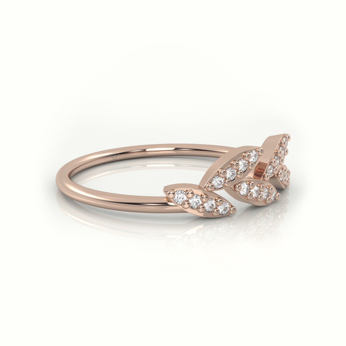 18k rose gold  round cut diamond leaf style designer ring Photos & images