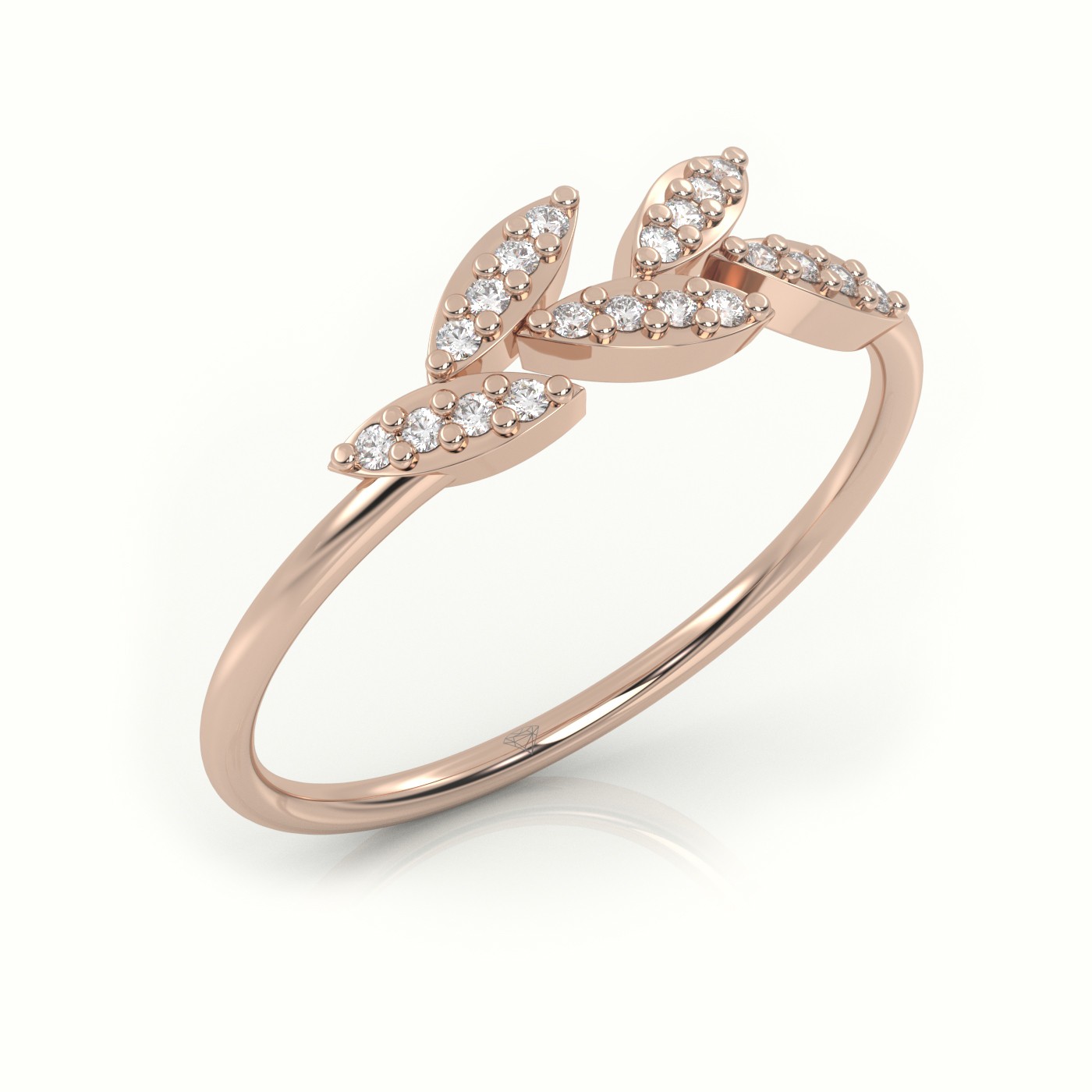 18k rose gold  round cut diamond leaf style designer ring Photos & images