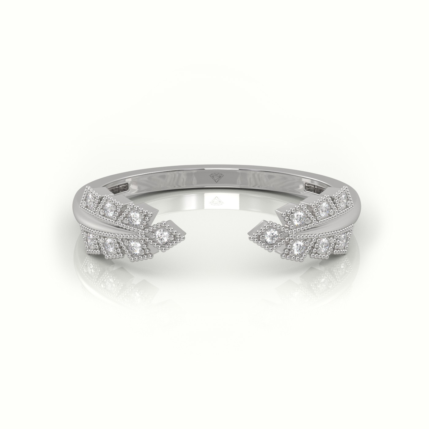 18k white gold  round cut diamond open setting designer ring