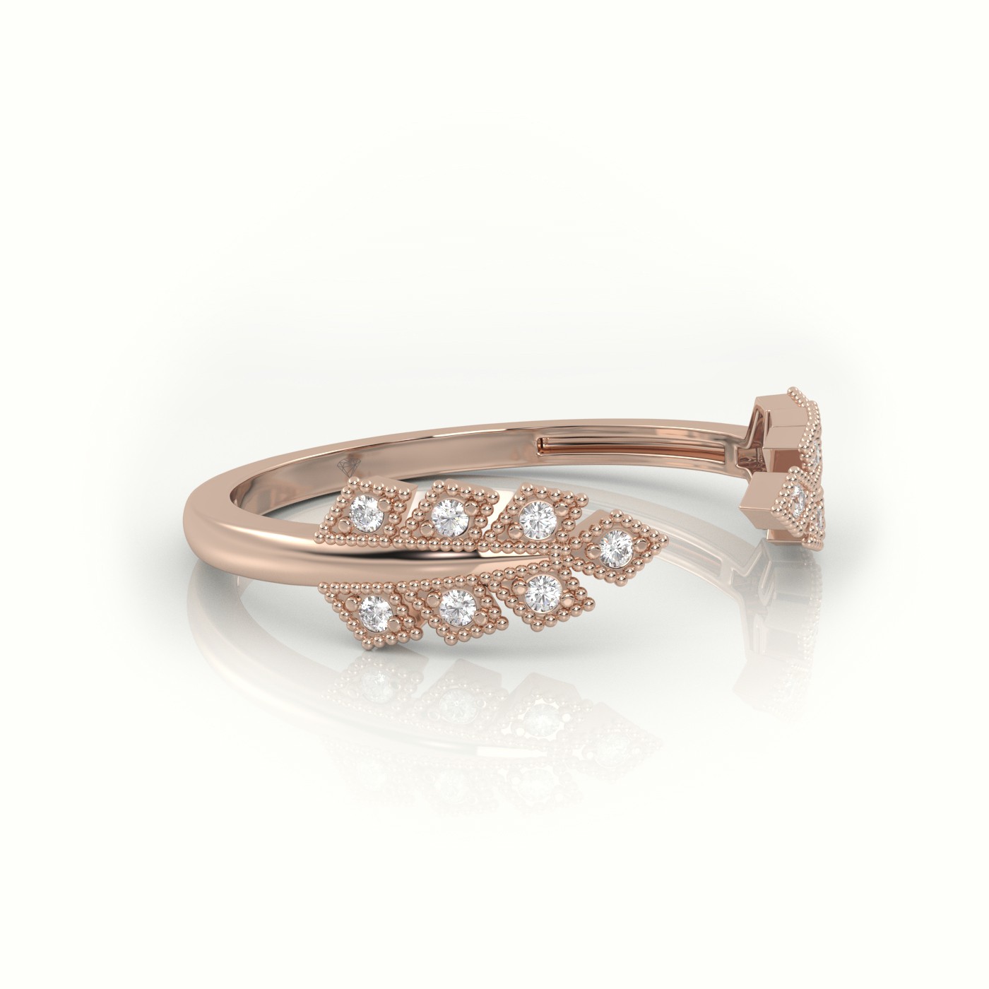 18k rose gold  round cut diamond open setting designer ring Photos & images