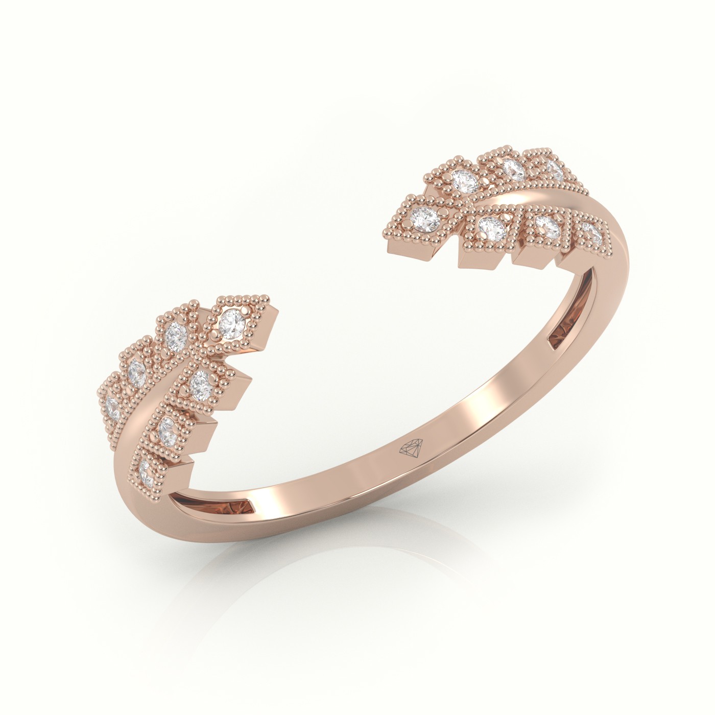 18k rose gold  round cut diamond open setting designer ring Photos & images