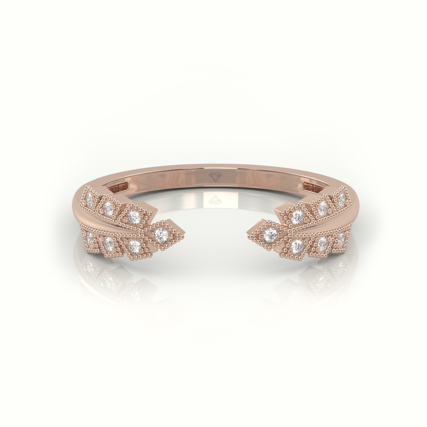 18k rose gold  round cut diamond open setting designer ring