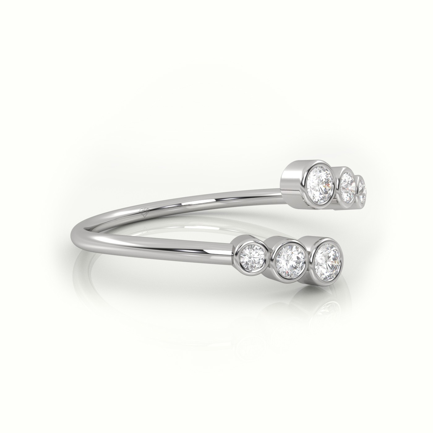 18k white gold  round cut diamond bezel setting open designer ring Photos & images