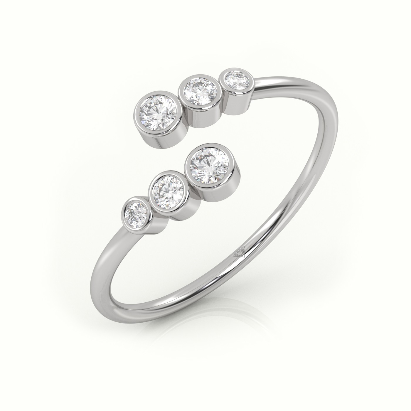 18k white gold  round cut diamond bezel setting open designer ring Photos & images