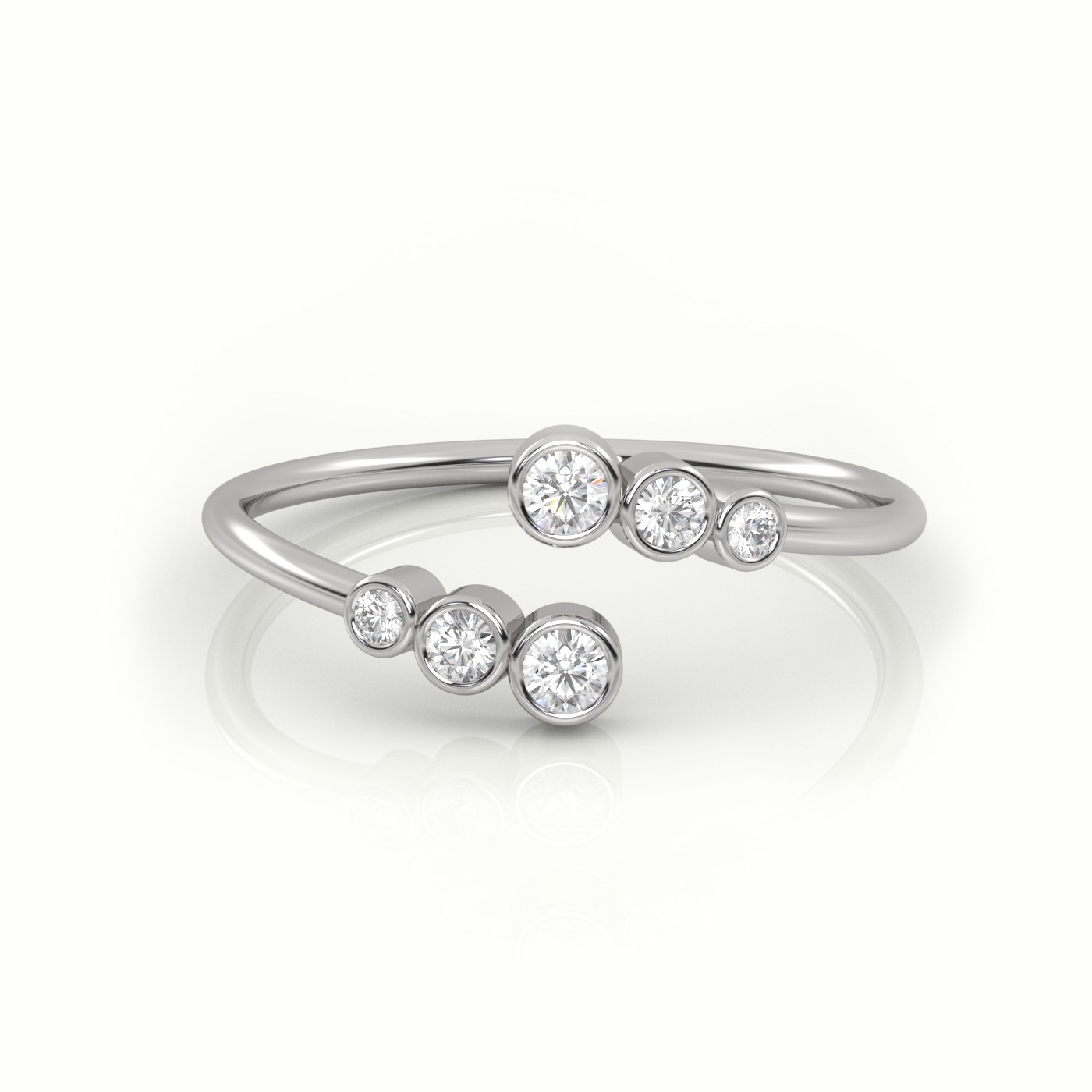 18k white gold  round cut diamond bezel setting open designer ring