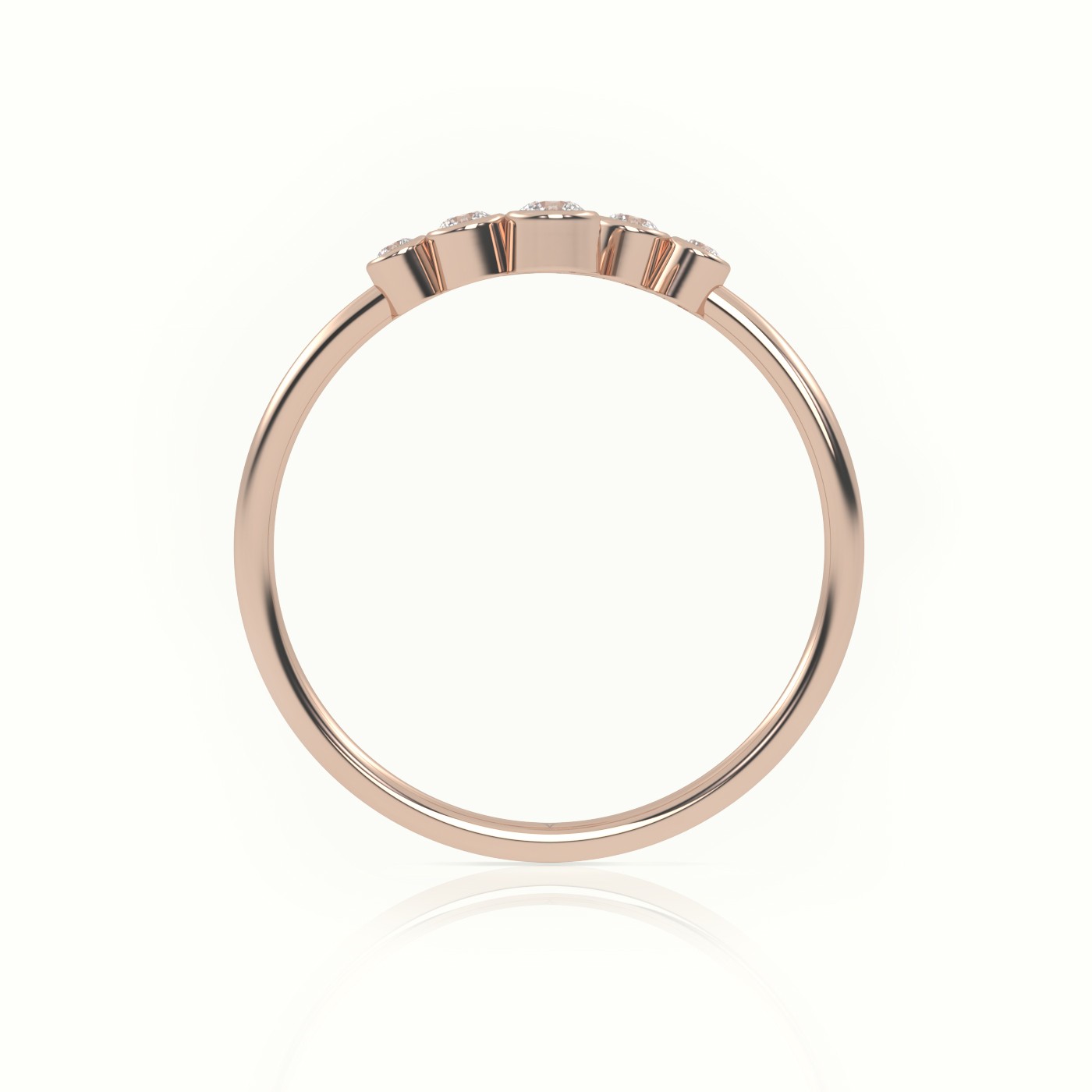 18k rose gold  round cut diamond bezel setting open designer ring Photos & images