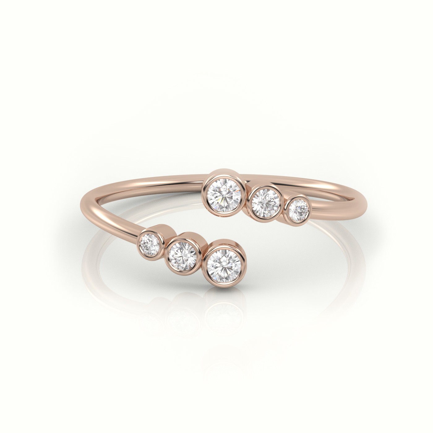18k rose gold  round cut diamond bezel setting open designer ring