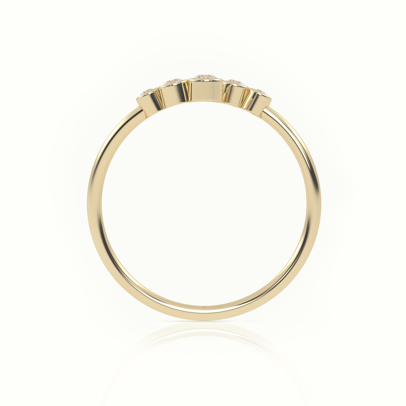 18k yellow gold  round cut diamond bezel setting open designer ring Photos & images