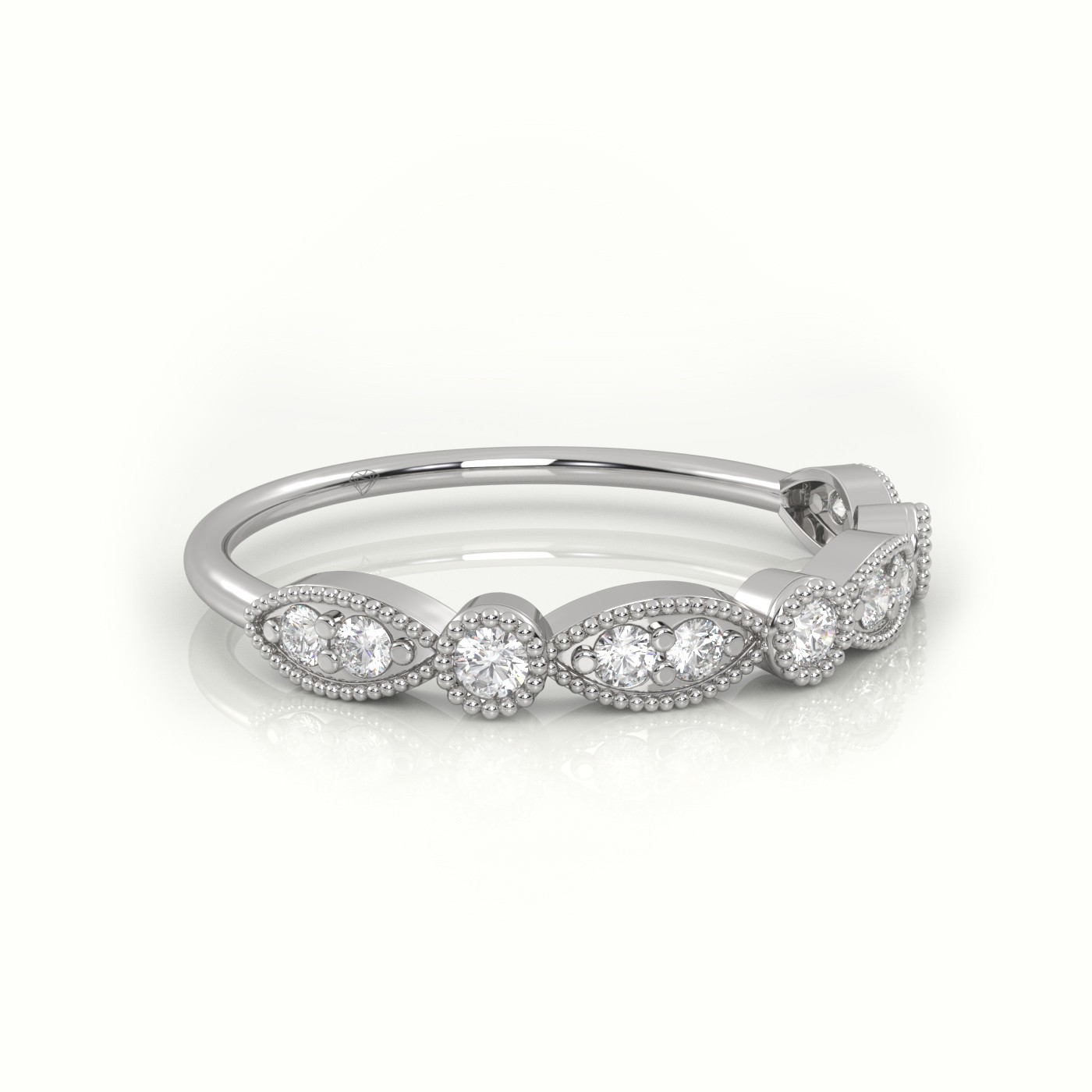 18k white gold  round cut diamond infinity design milgrain setting ring Photos & images