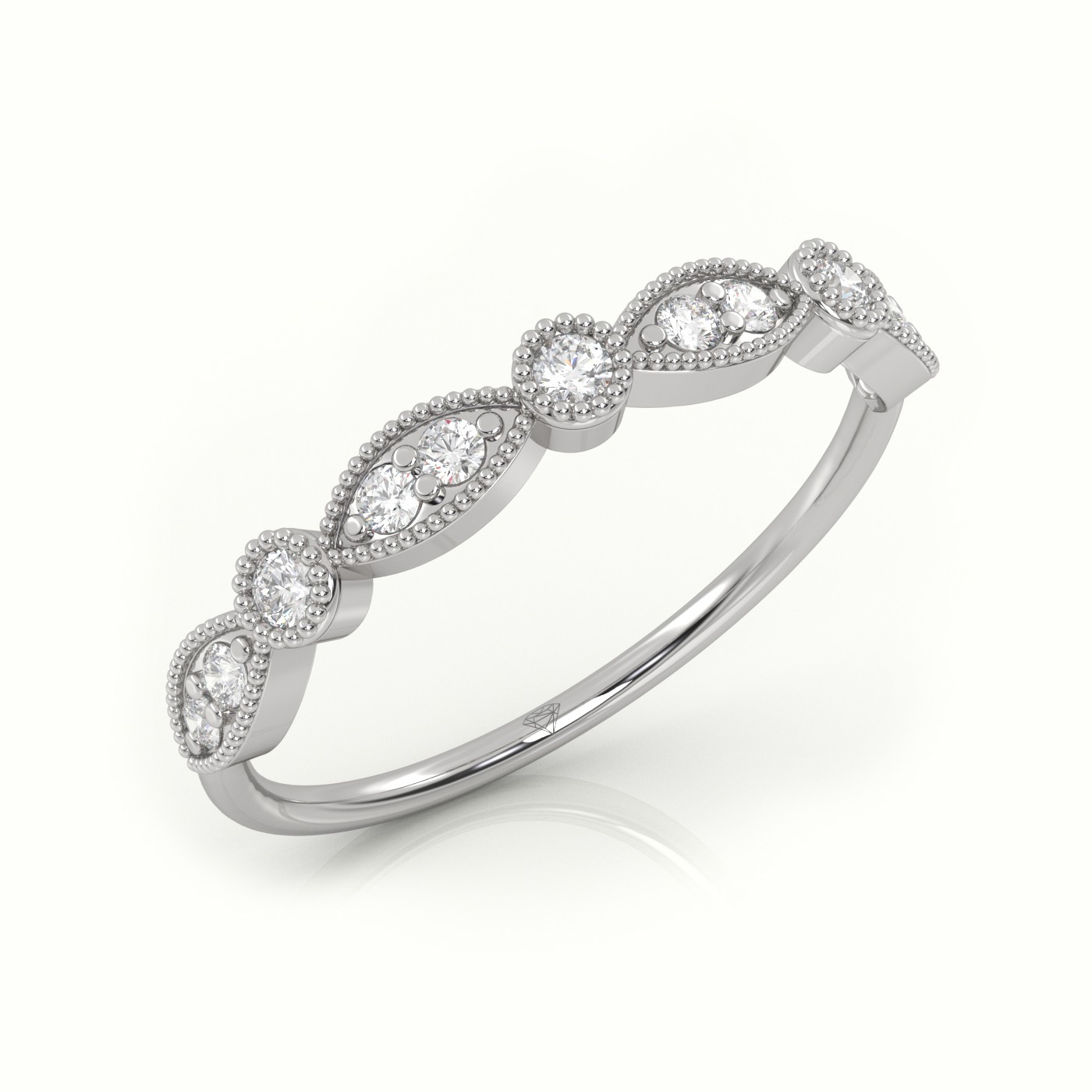 18k white gold  round cut diamond infinity design milgrain setting ring Photos & images