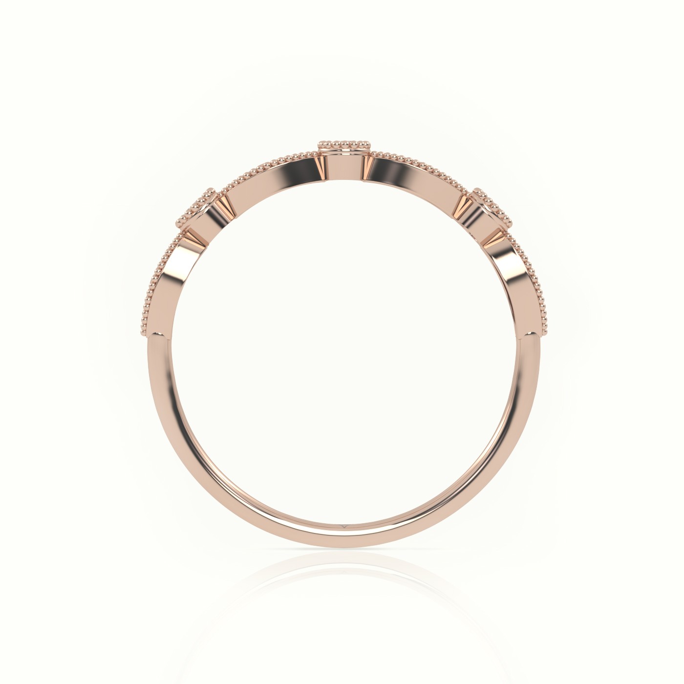 18k rose gold  round cut diamond infinity design milgrain setting ring Photos & images