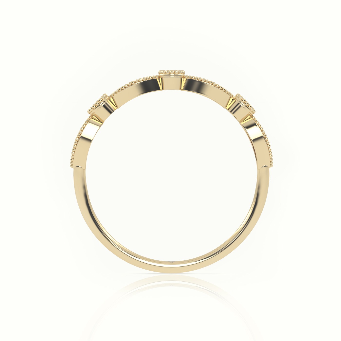 18k yellow gold  round cut diamond infinity design milgrain setting ring Photos & images