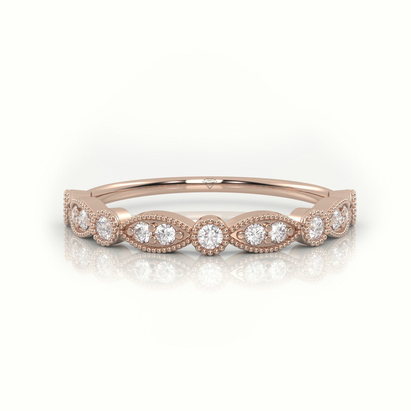 18k rose gold  round cut diamond infinity style designer ring