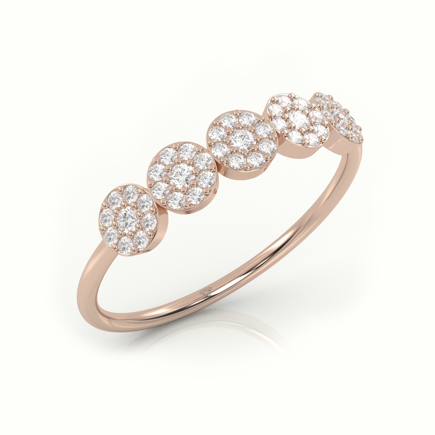 18k rose gold  round cut diamond floral halo designer ring Photos & images