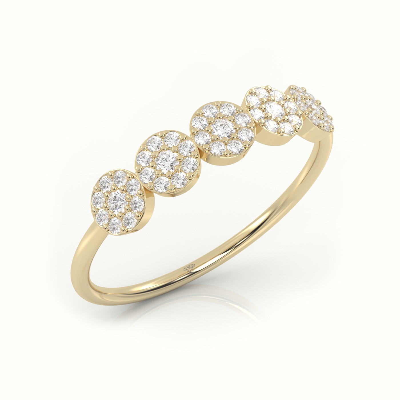 18k yellow gold  round cut diamond floral halo designer ring Photos & images