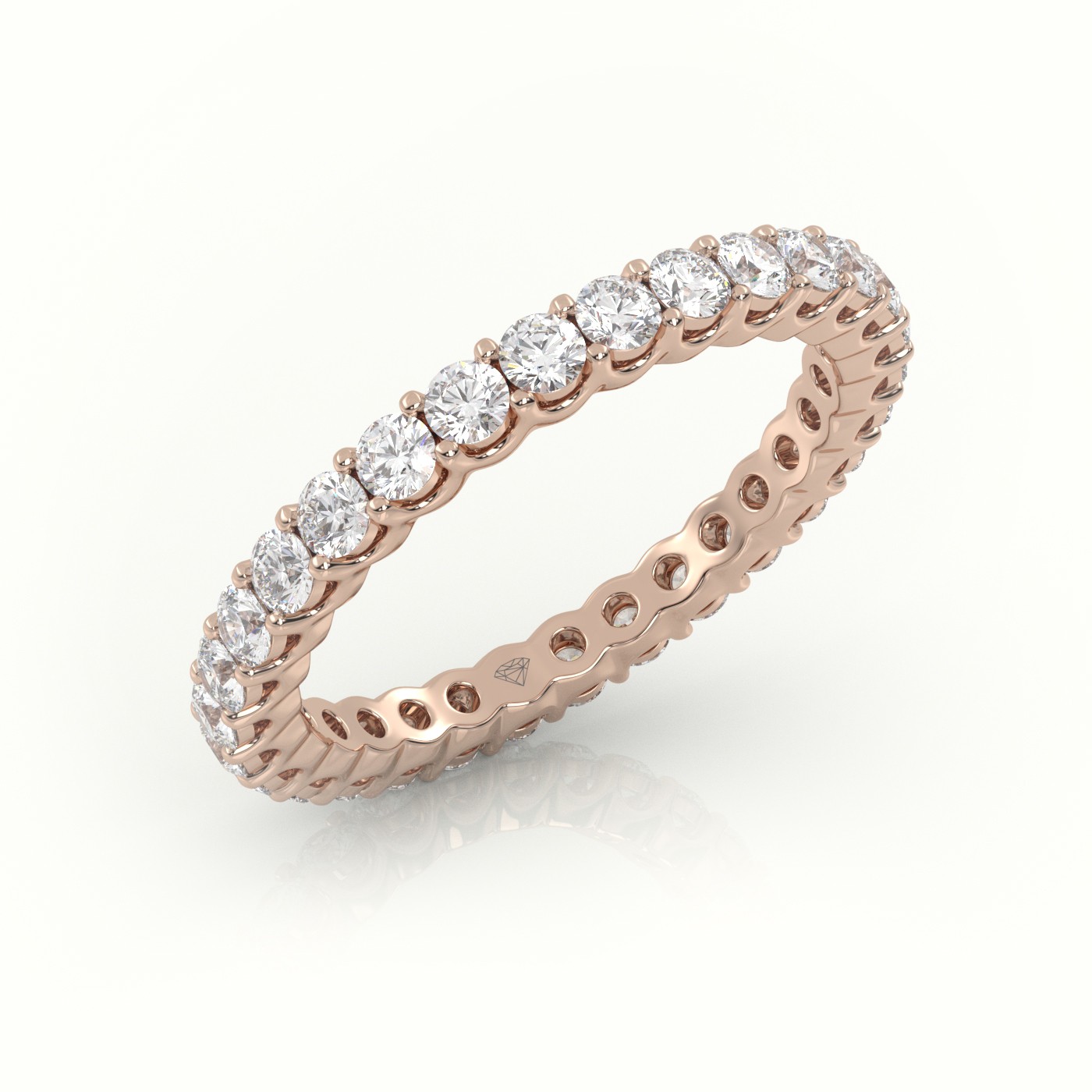 18k rose gold  round-cut diamond scallop setting eternity wedding band Photos & images