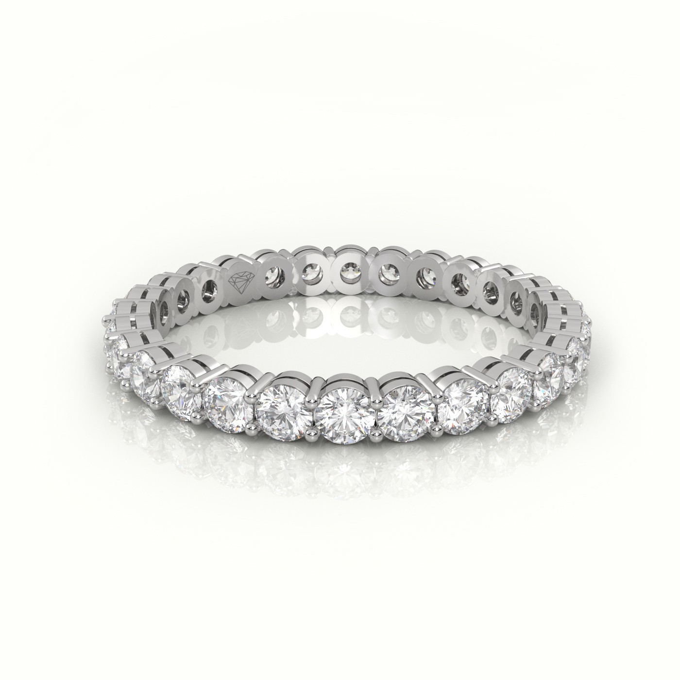 18k white gold  round cut diamond shared prongs eternity wedding band Photos & images