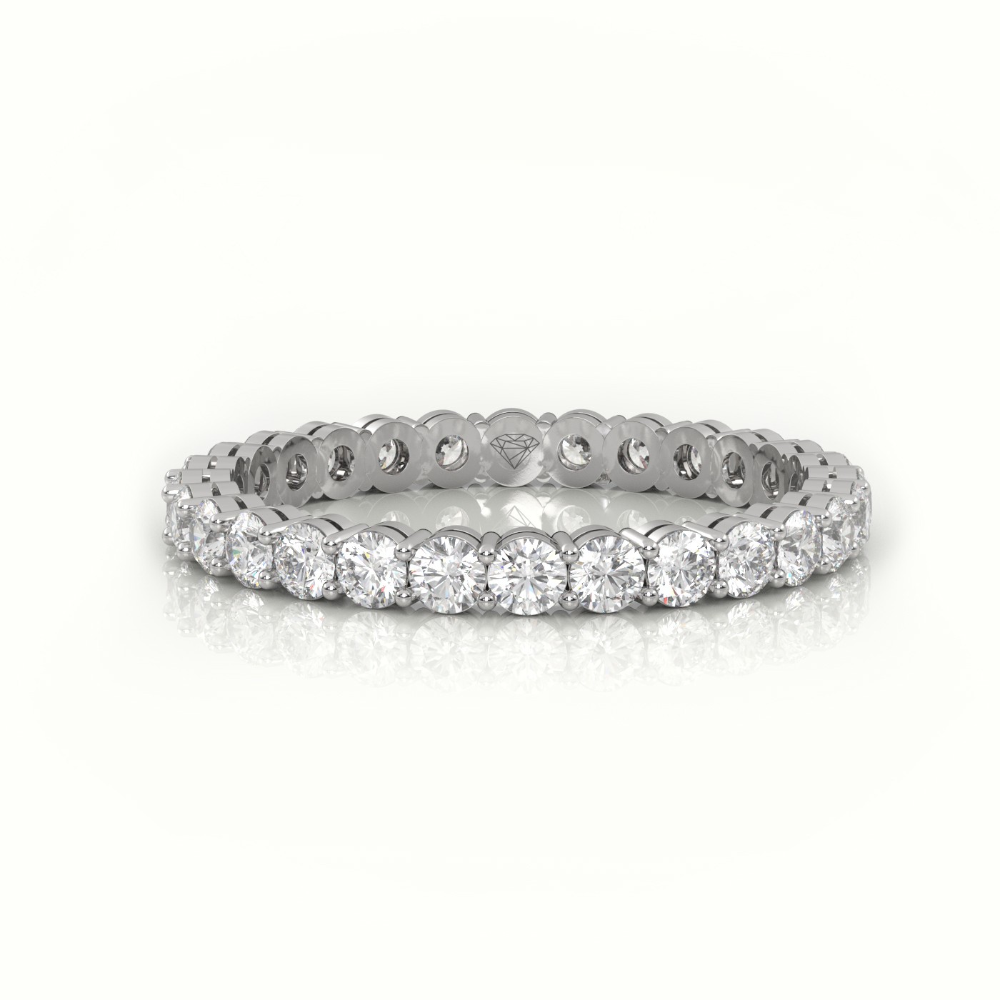 18k white gold  round cut diamond shared prongs eternity wedding band Photos & images