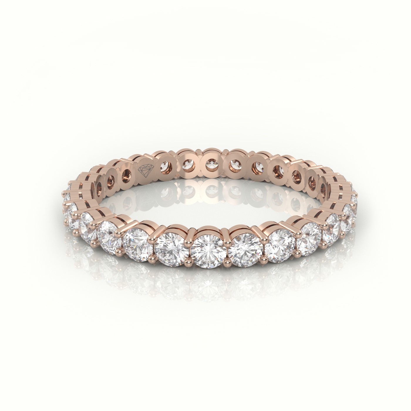 18k rose gold  round cut diamond shared prongs eternity wedding band Photos & images