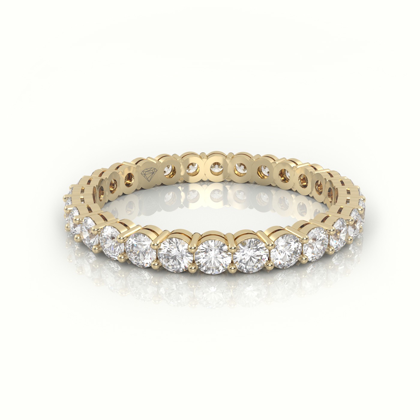 18k yellow gold  round cut diamond shared prongs eternity wedding band Photos & images