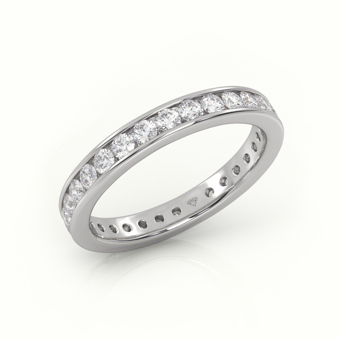 18k white gold  round cut diamond channel setting eternity wedding band Photos & images