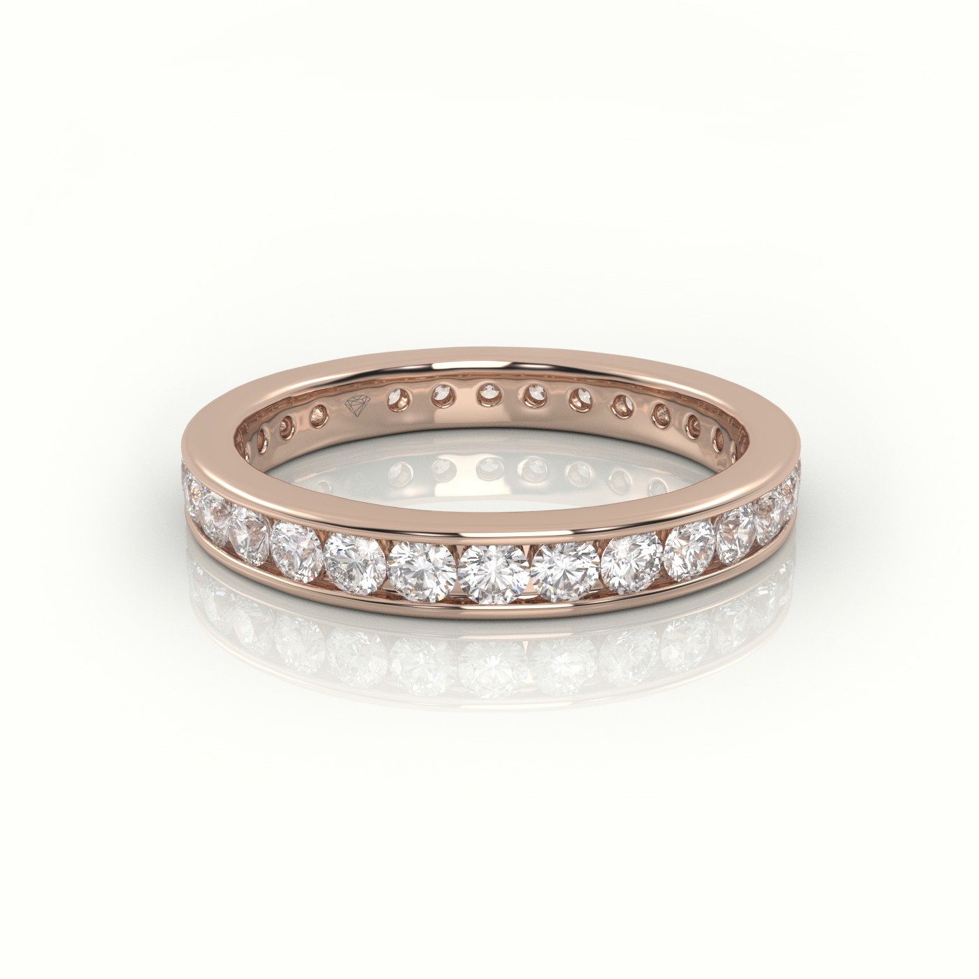 18k rose gold  round cut diamond channel setting eternity wedding band Photos & images