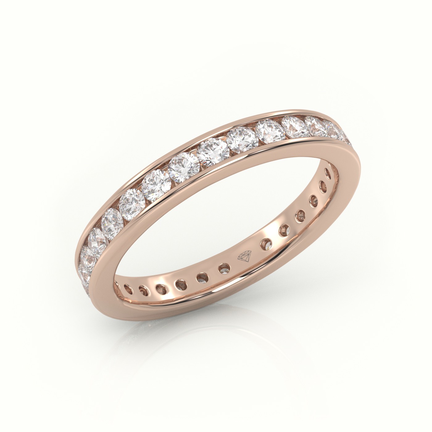 18k rose gold  round cut diamond channel setting eternity wedding band Photos & images