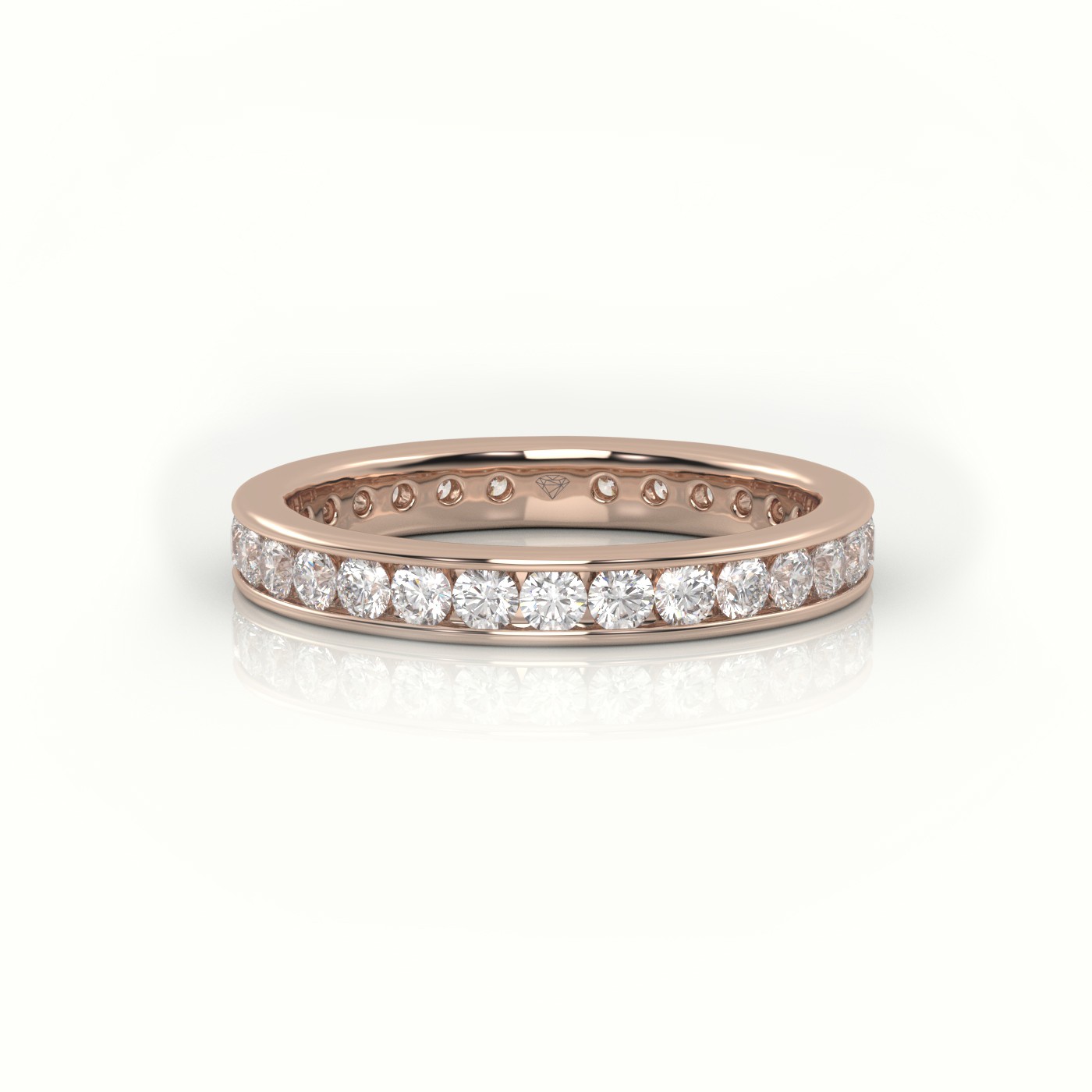 18k rose gold  round cut diamond channel setting eternity wedding band