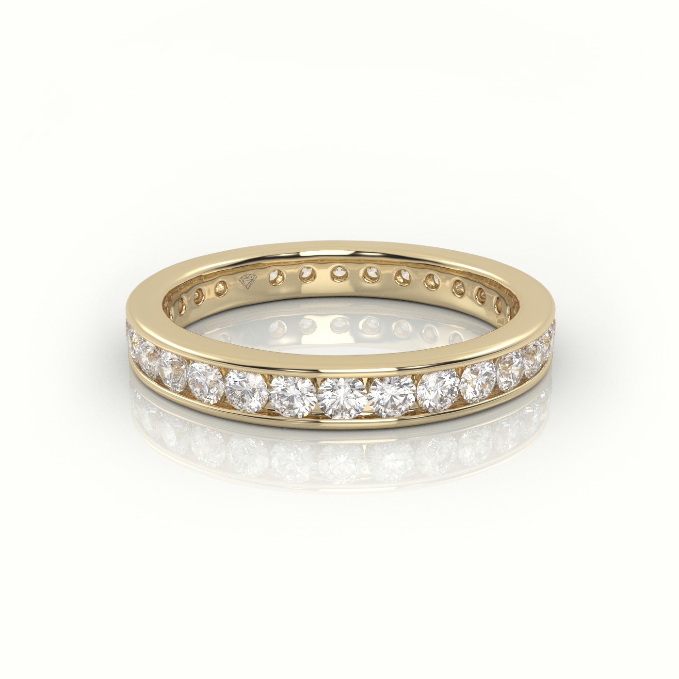 18k yellow gold  round cut diamond channel setting eternity wedding band Photos & images