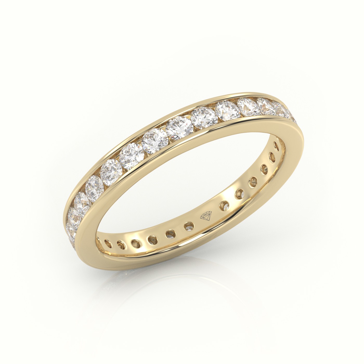 18k yellow gold  round cut diamond channel setting eternity wedding band Photos & images