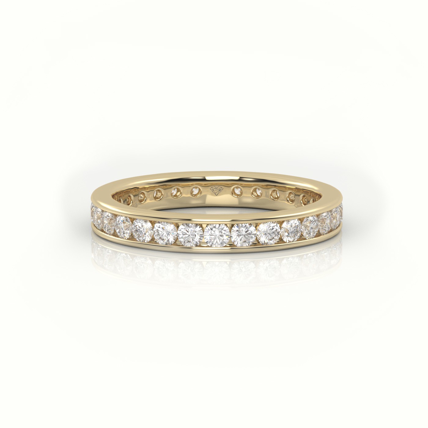 18k yellow gold  round cut diamond channel setting eternity wedding band