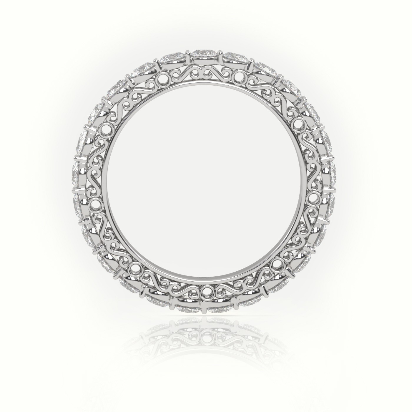 18k white gold  round cut diamond low dome basket eternity wedding band Photos & images