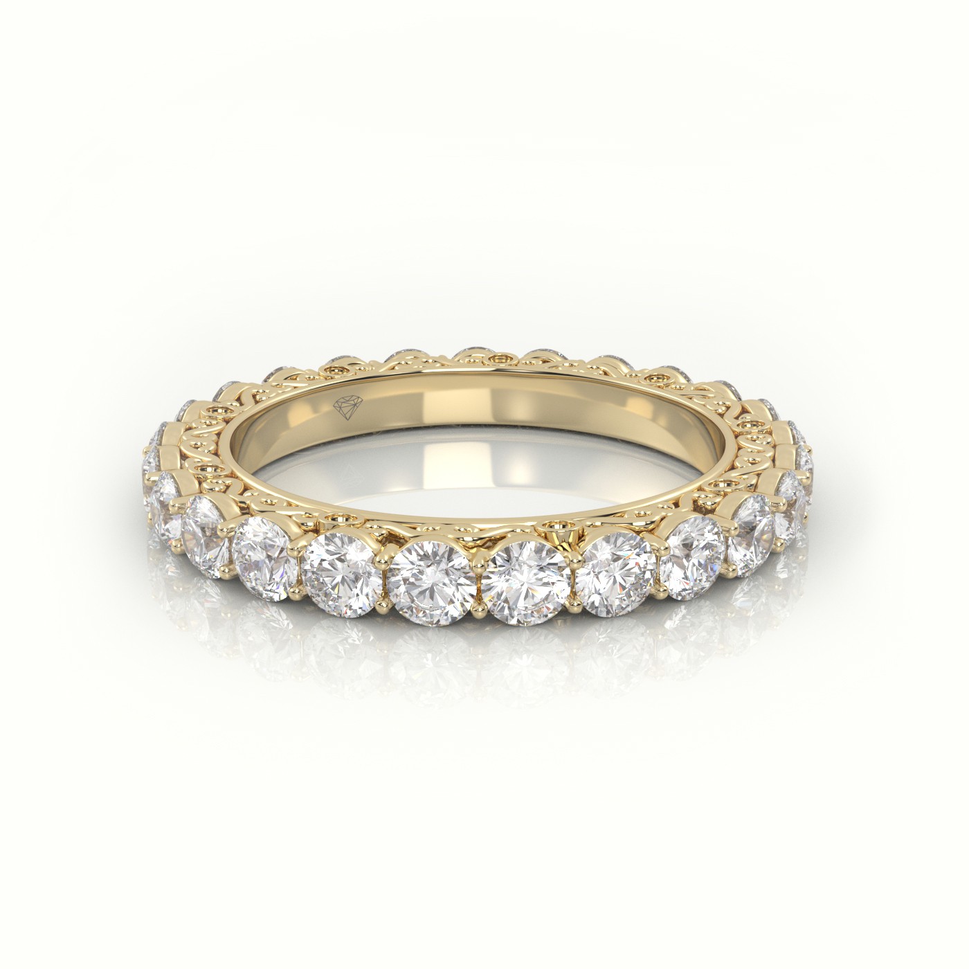 18k yellow gold  round cut diamond low dome basket eternity wedding band Photos & images