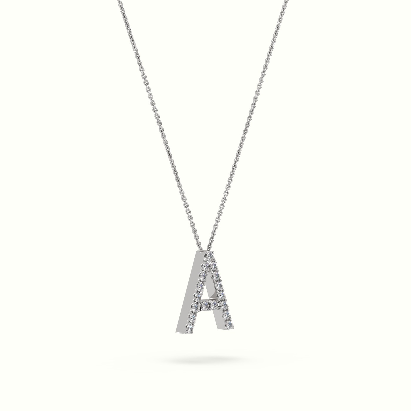 18k white gold  round cut diamonds “a” initials monogram alphabet pendant Photos & images