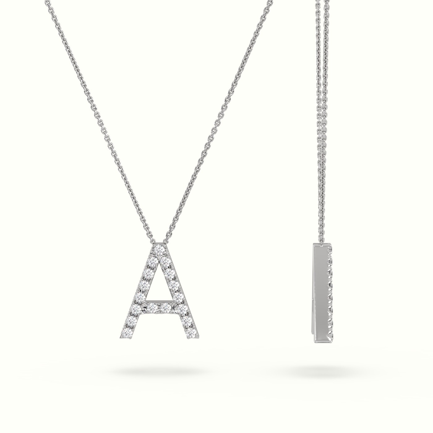 18k white gold  round cut diamonds “a” initials monogram alphabet pendant Photos & images