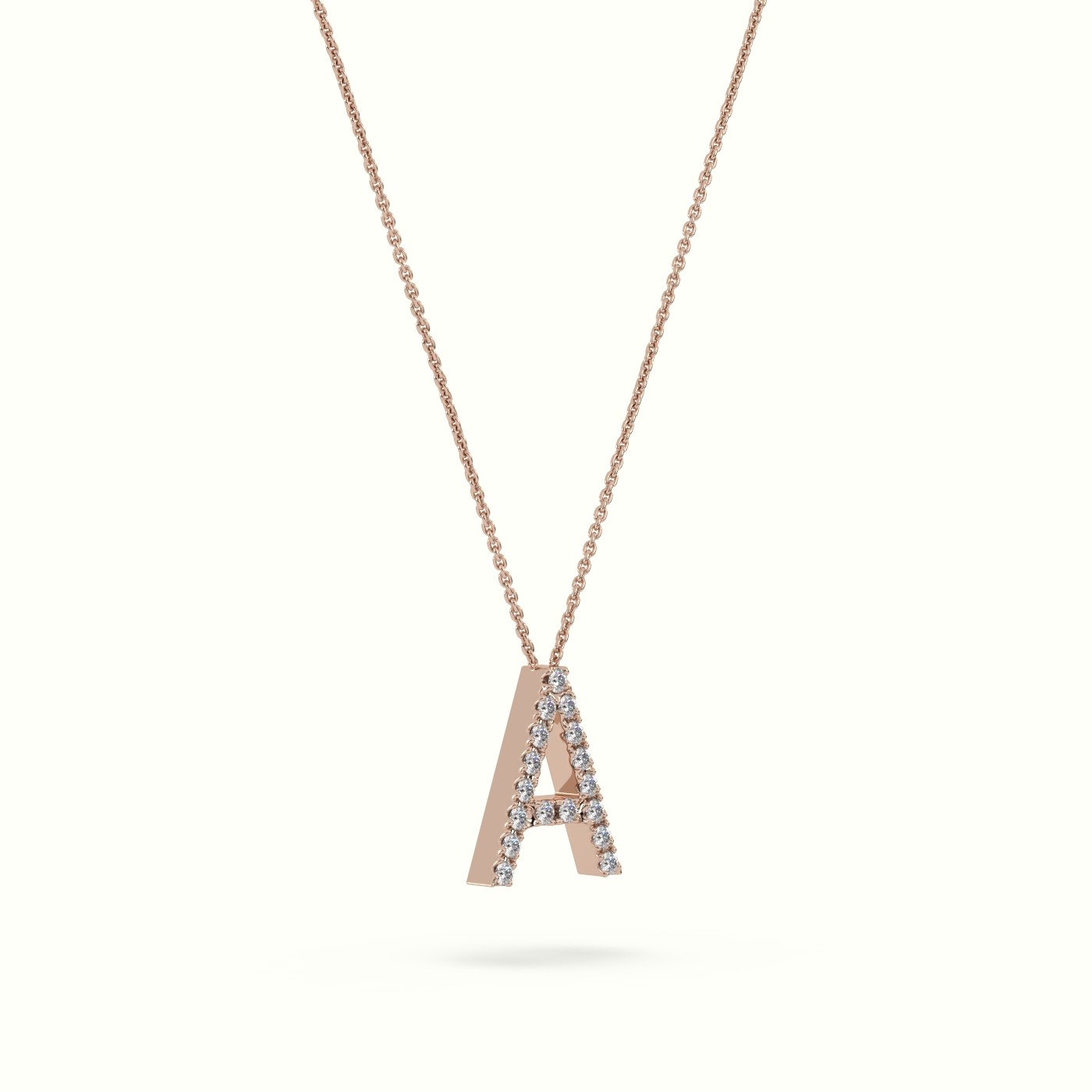 18k rose gold  round cut diamonds “a” initials monogram alphabet pendant Photos & images