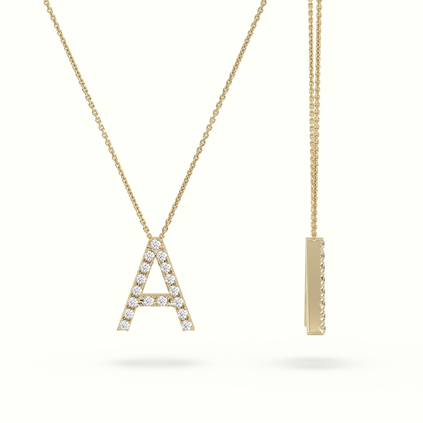 18k rose gold  round cut diamonds “a” initials monogram alphabet pendant Photos & images