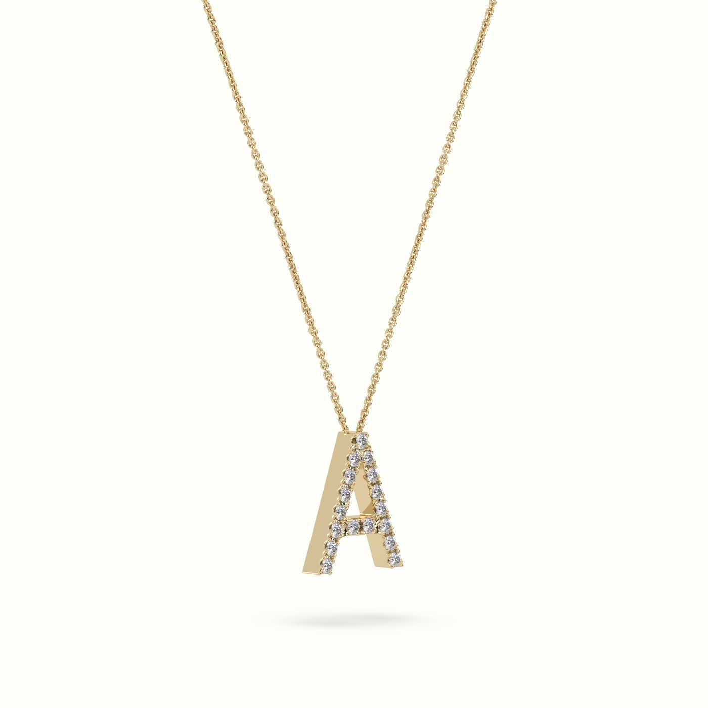 18k yellow gold  round cut diamonds “a” initials monogram alphabet pendant Photos & images