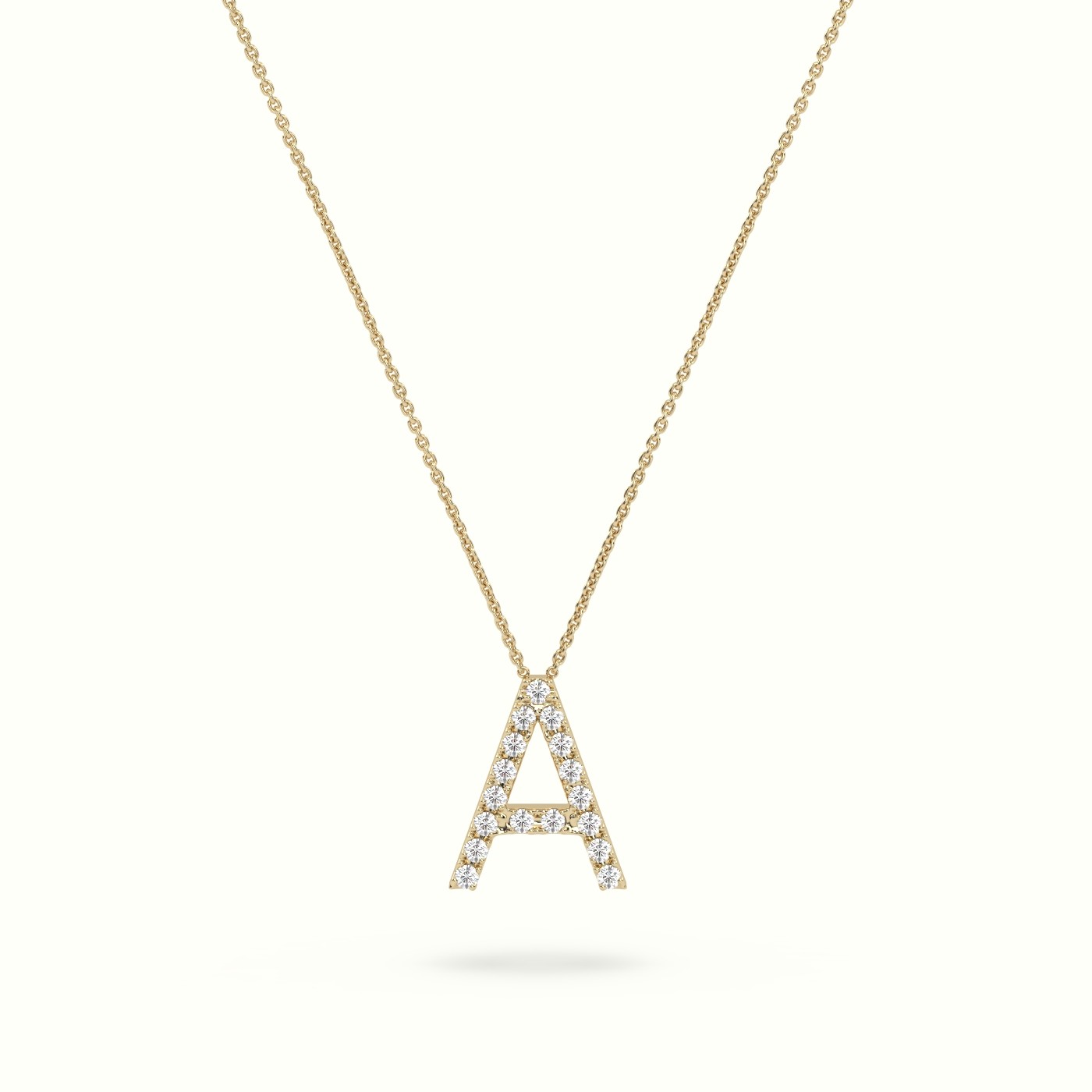 18k yellow gold  round cut diamonds “a” initials monogram alphabet pendant