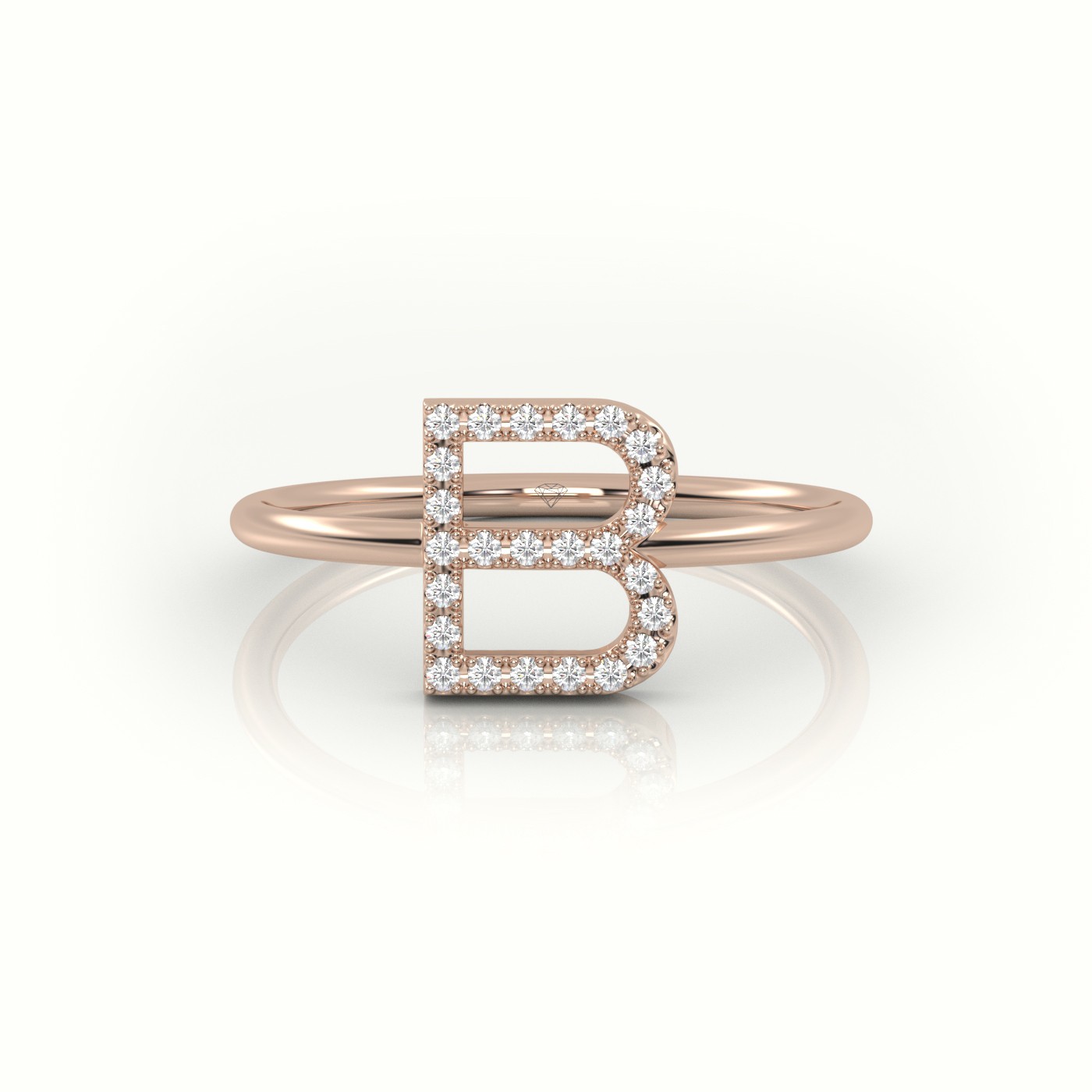 18k rose gold  round cut diamonds “b” initials monogram alphabet ring